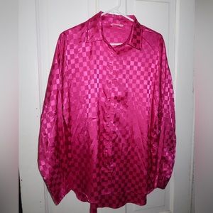 Satin Oversized Checkered Button Down